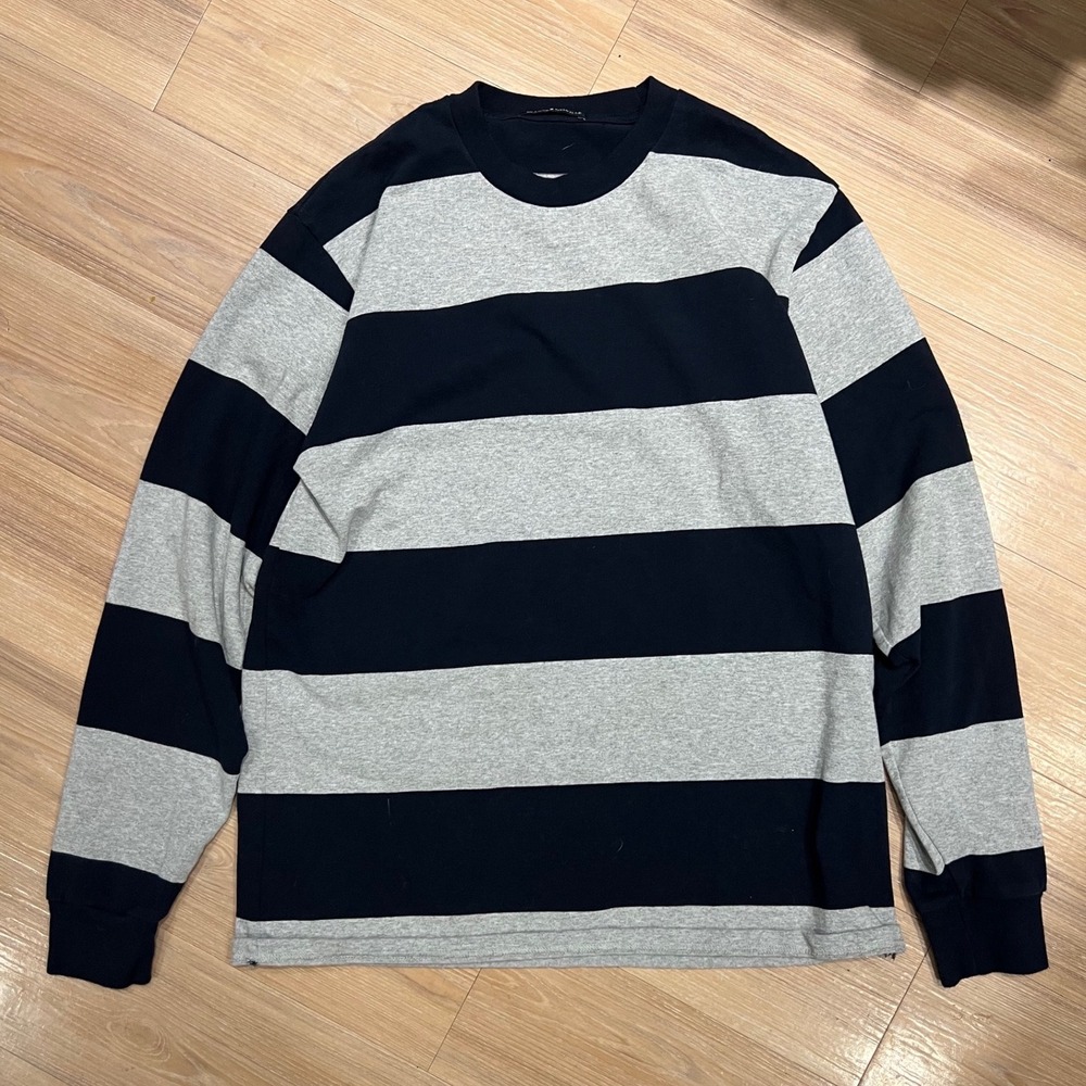 Brandy Melville Womens Long Sleeve Striped Shirt Navy Gray One Size